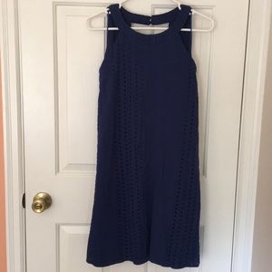 Navy eyelet swing dress
